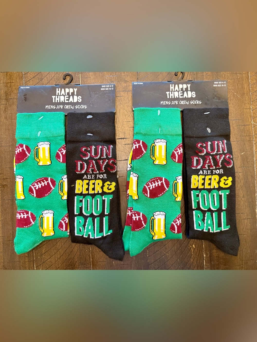 Lot of 2- Brand New Happy Threads "Sun Days Are For Beer & Football" 2-Pack Sock